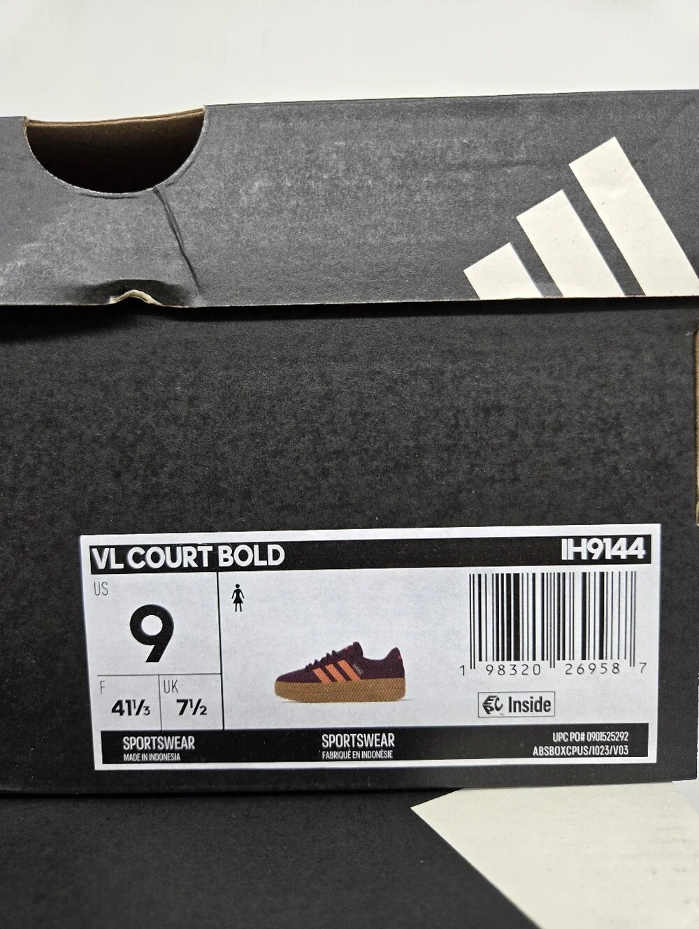 adidas Women's VL Court Bold IH9144 Maroon Dusky Orange Shoes Size 9